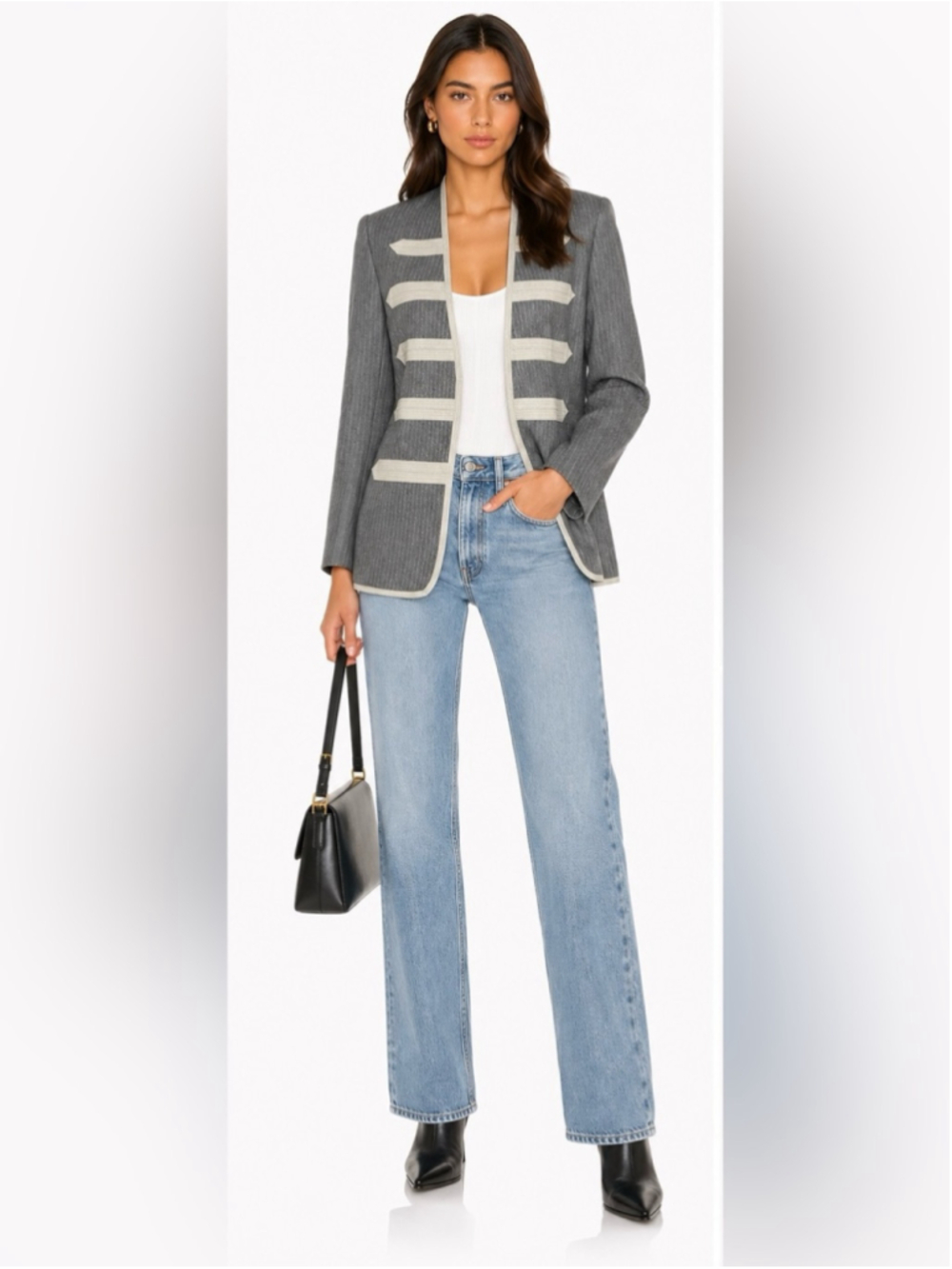 Zadig & Voltaire Gray Pinstripe Jacket with Ivory Bands